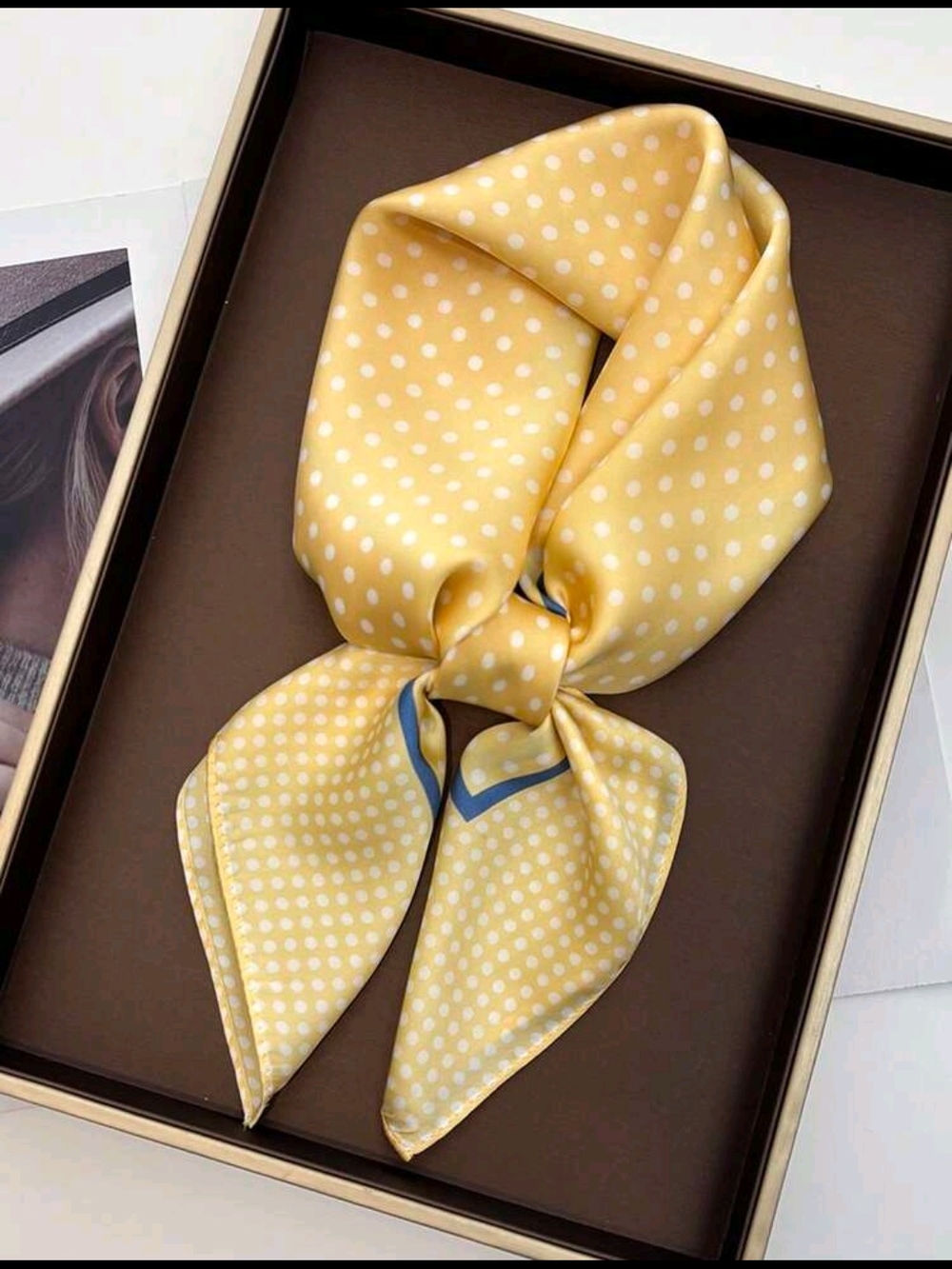 Yellow Polka Dot Satin Neck Scarf 27.5"/27.5"